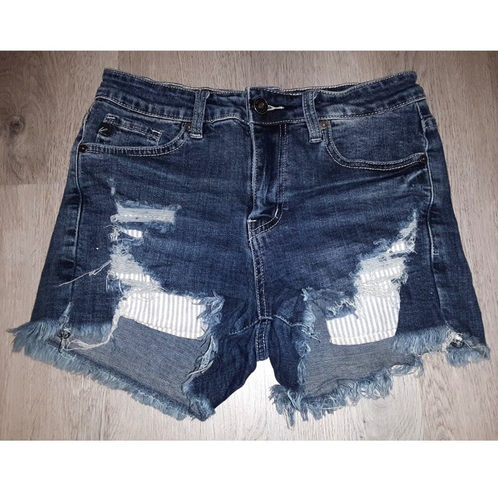 Kancan Jean Short Shorts Size Medium Distressed Denim Dark Wash Ripped Torn